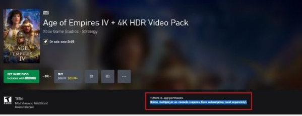 帝国时代4登Xbox再添新证据 各大商店现主机订阅信息